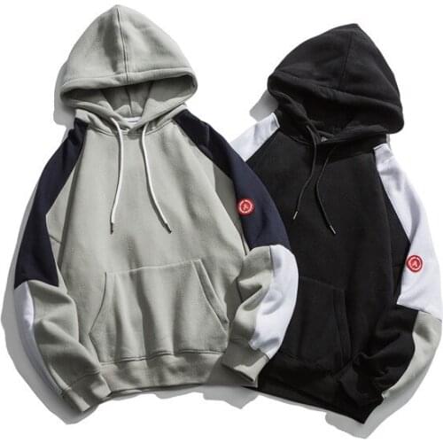 Winter new Japanese retro trend wild hit color thick Hoodies mens loose casual pullover