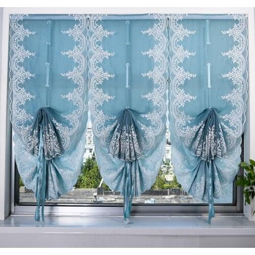 Embroidery Balloon Curtain for Kitchen Door Coffee White Blue Color Tulle Cloth Valance Screen High Quality New Design