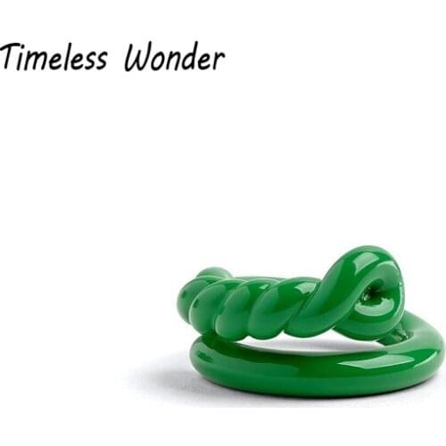 Timeless Wonder Gorgeous Enamel Geo Twist Rings for Women Punk Cocktail Goth Ins Runway Designer Jewelry Top Egirl Emo Rare 2326