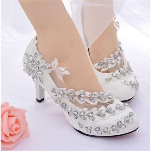 2019 White Rhinestone Wedding Shoes Womens High Heel Shoes Womens High Heel Shoes Size 34-42