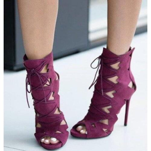 Moraima Snc Hollow Out Peep Toe Lace Up Ankle Boot Stiletto High Heel Sandals for Woman Summer Thin Heels Dress Shoes