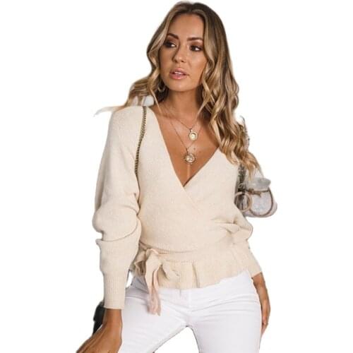 Hot sale hot spring, autumn and winter fashion v-neck lace halter sweater top women