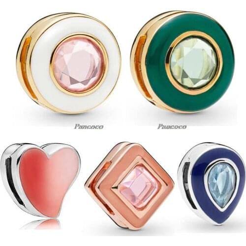 925 Sterling Silver Charm Shine Reflexions Green Circle Clip Stopper Lock Beads Fit Pandora Bracelet Bangle Jewelry