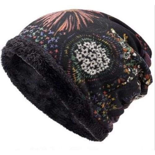 2021 Winter Hat Women Plus Velvet Beanie Cap Print Warm Red Fashion Gorro Caps Soft Bonnet 3 Colors