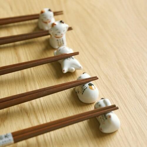 1 set Cute ceramic cat shape Chopstick Stand Rest spoon holder, Tableware Storage rack for Kitchen bar supplies