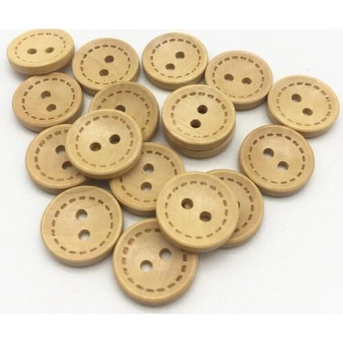 200pcs 18mm Natural Wood 2 Holes Natural Dashed Round Bowl Buttons Sewing Accessories Embellishments Button