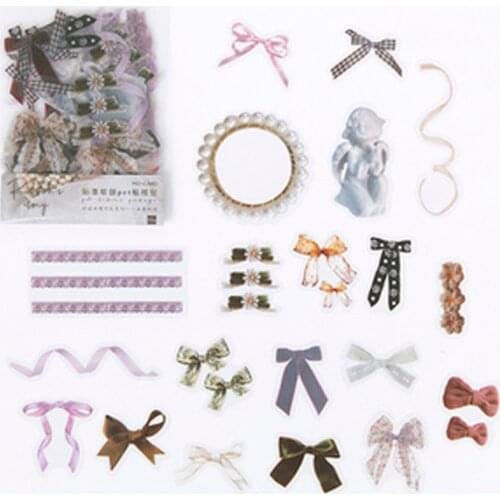 40 pcs /Pack Elegant Lace Ribbon Bow PVC Diary Notebook Stickers DIY Decorative Sealing Paste