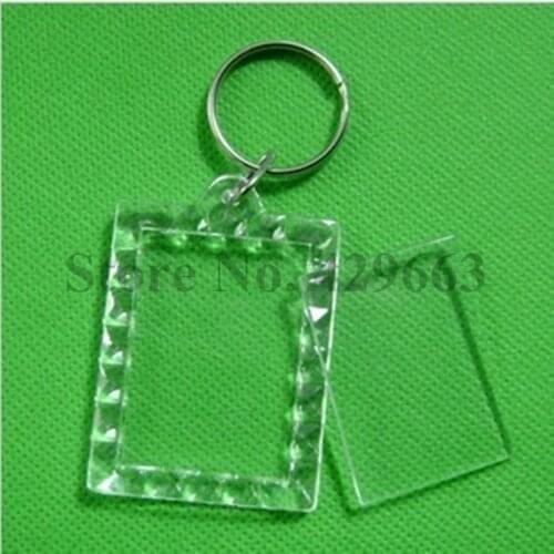 50pcs/lot Rectangular lace DIY Acrylic Blank Picture Frame Keychains Transparent Blank Insert Photo Keychains