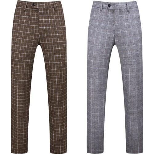 Plaid trousers new mens mature business casual self-cultivation high street fashion trend large size soft and comfortable pants