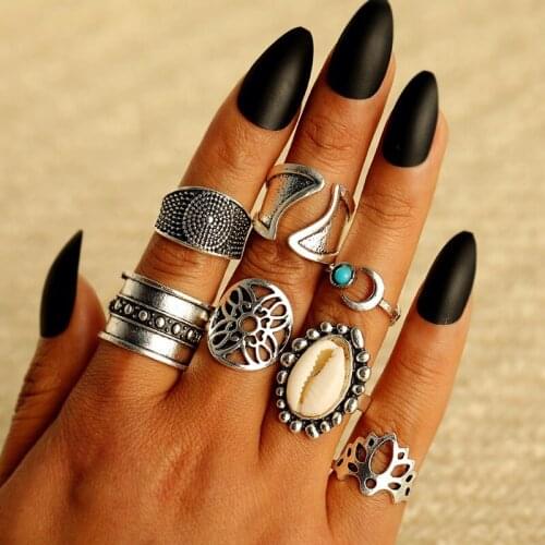 EN Bohemia Retro Beach Shell Moon Rings Set for Women Finger Knuckle Rings 2020 New Party Jewelry Gifts