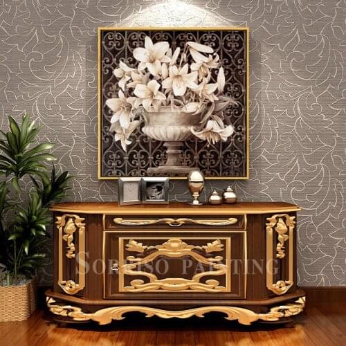 Europe Classic Lily Vase Canvas Painting Hallway Wall Art Pictures For Living Room Corridor Posters And Prints Home Dining Decor