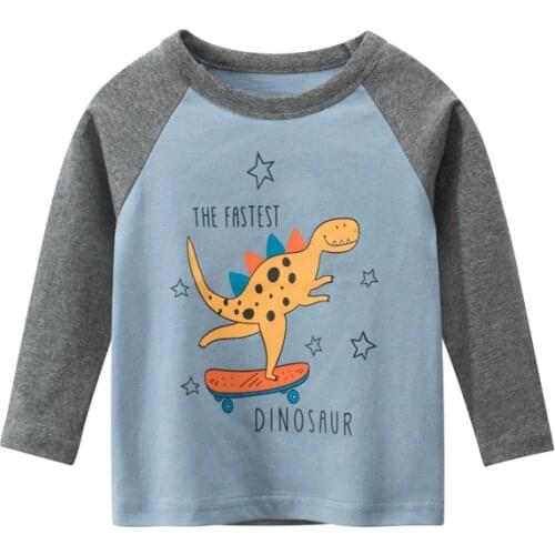 27kids 2-9Years Dinasour Cotton Boys T Shirt Autumn Children Kids Full Sleeve Shirts Meninos La camiseta Fashion Girls Tops
