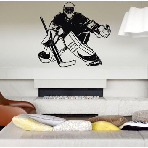 Hockey Player Ice Goalkeeper Wall Decals For Boys bedroom Kids room Nursery Wall Stickers GYM sportsman Wall Art pic Mural A72