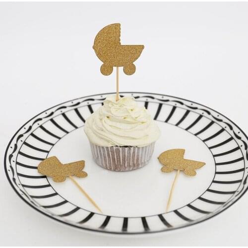 Customised Baby Pram glitter Cupcake Topper /table decorations/Personalised Birthday cupcake topper/ Baby Shower Party food pick