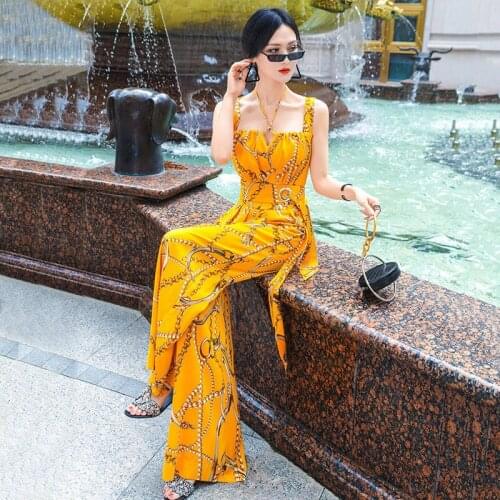 Two-piece 2021 new summer neck top high waist thin broad leg pants set casual fashion womens summer dress