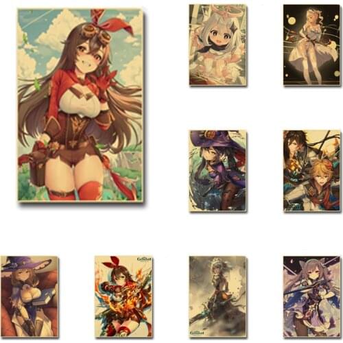 Buy 3 Get 4 Genshin series of impact posters hd poster kraft paper anime girl poster sticker home decor study room bar cafe wall