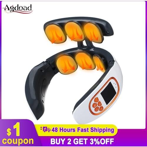 Smart EMS 6 Heads Neck Massager Shoulder Cervical Massager Micro-current Electric Hot Compress Pulse Neck Protector Pain Relieve