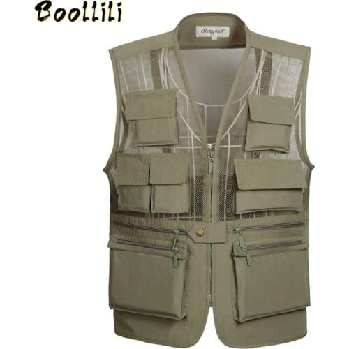 Mens Summer Waistcoat Vest with Many Pockets Photographer Vests Sleeveless Mesh Jacket