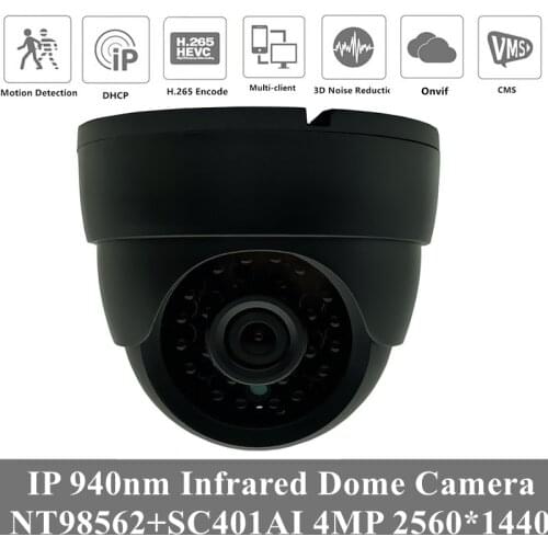 4MP 940nm Invisible Infrared IP Ceiling Dome Camera Indoor NT98562+SC401AI 2560*1440 H.265 NigthVision IRC ONVIF Radiator
