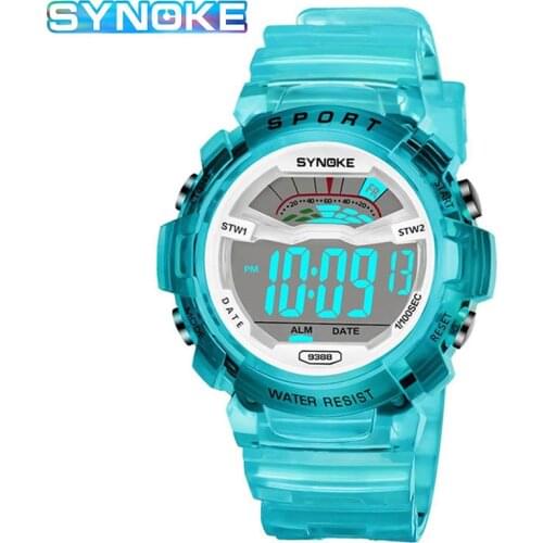 SUMTOCK Sport Kids Digital Watch For Boys Girls Transparent Strap Blue Pink Alarm Watch 3M Waterproof LED Student Gift Clock