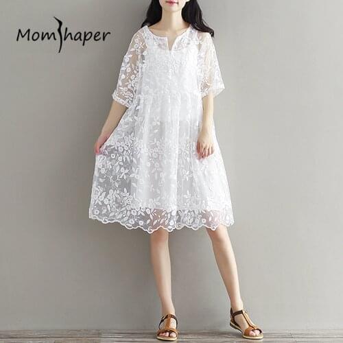 Maternity Clothing Summer Dress 2-Piece Set Embroidery White Dresses For Pregnant Women 2018 New Fashion Medium Long Sweet Style