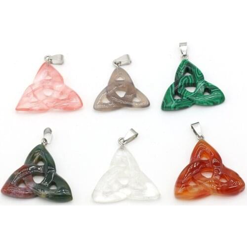 Natural Pendant Semi-precious Stones Three Ring Triangle Retro For Jewelry Making DIY Necklace Bracelet Earrings Accessories