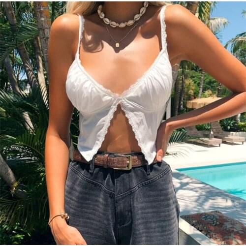 Casual Women Club Beach Clothing Lady Lace Floral Sling Crop tops V Neck Split Backless Slim Vest Camisoles Tanks Female hot