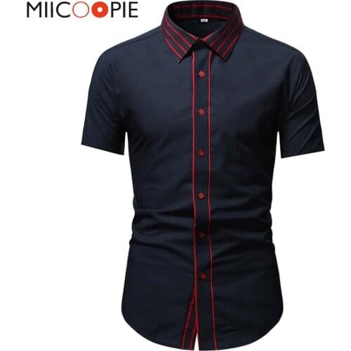 Men Casual Formal Social Shirt Basic Tops Summer Red Striped Lapel Short Sleeved Professional Shirts Streetwear Mens Clothing