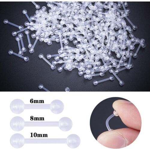 10pcs Clear Acrylic Bar Stud Earring Flexible Lip Ring Prevent Allergy Ear Cartilage Helix Piercing for Women Jewelry 6/8/10mm