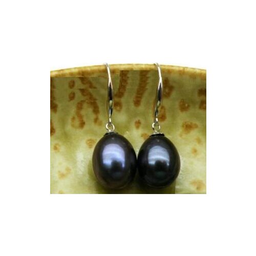 Free shipping Wholesale price PERFECT 11-13MM SOUTH SEA BLACK PEARL DANGLE EARRING 14/20 WHITE GOLD HOOK