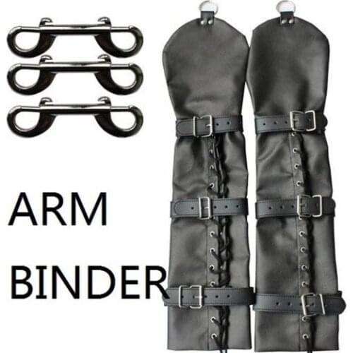SM Bondage Full Length PU Leather Fetish Mitts Armbinder Double Fingerless Arm Binder Opera Gloves Arm Restraint Sex Fetish