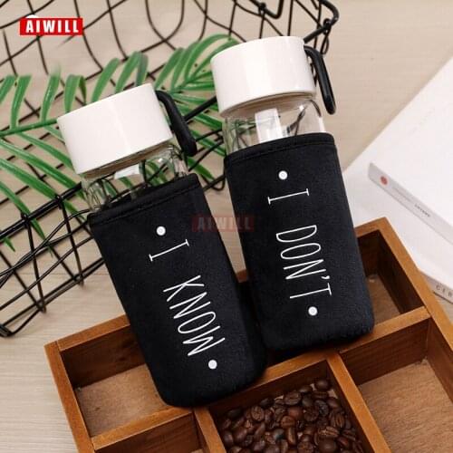 AIWILL Glass water bottle with creative fashion high temperature resistant glass bottles with rope portable student gifts