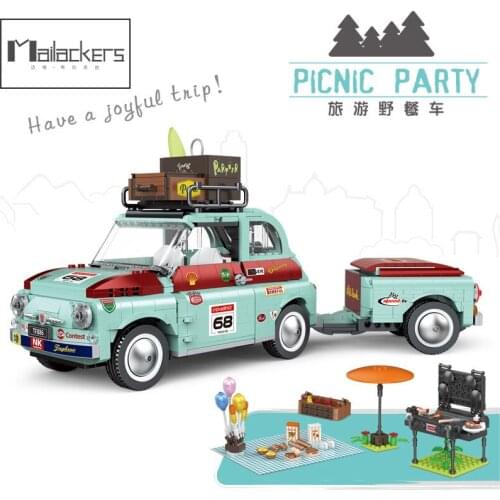 Creator Expert Art Tourist Picnic Car Building Blocks Technical Trailer Tractor Transport Toys Gift Technical Car Brinquedos