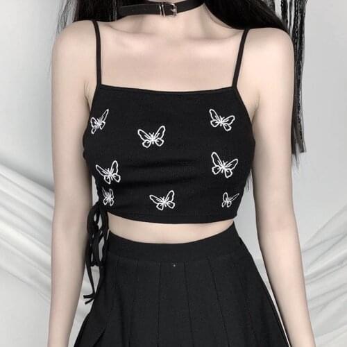 Butterfly TopGothic Women Fashion Print Tank Summer Sleeveless Camisole Streetwear Drawstring Lace Up Camis Tops for Ladies