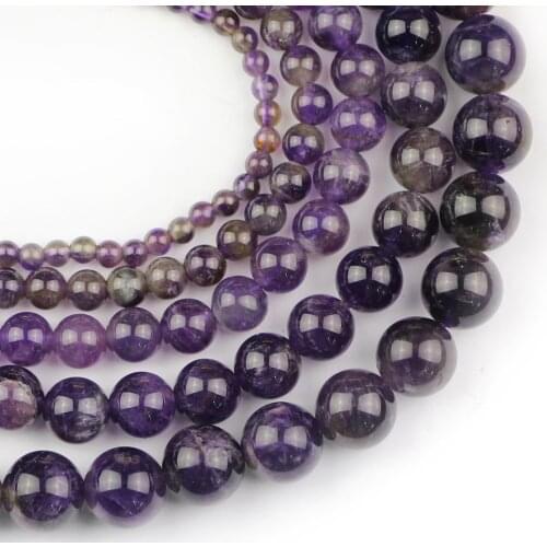 YHBZRET Natural Stone Amethysts Purple Round Loose Beads For Jewelry making 4/6/8/10/12MM bracelet necklace Accessories 15"