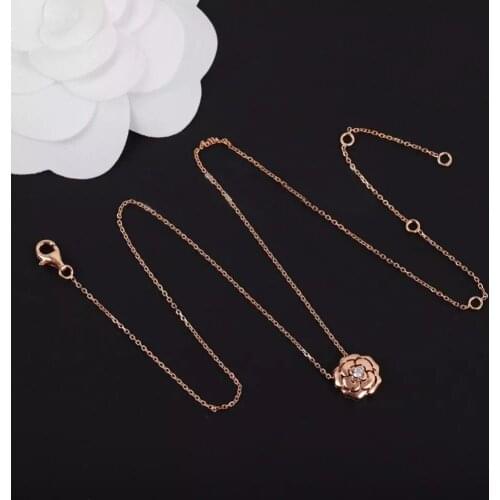 YPAY8 Hot Brand Pure 925 Sterling Silver Jewelry For women Square Zircon Wedding Silver Jewelry Happy Pendant Rose Gold Necklace