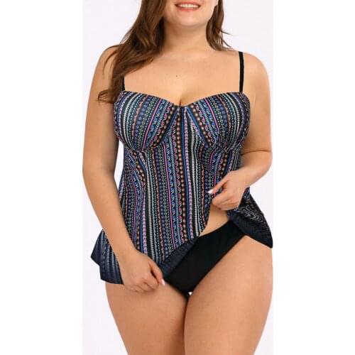 #Z45 Ethnic Style Tankini Bikini Set Women Sexy Vintage Print Swimwear Two Piece Swimsuit Plus Size Bikini Maillot De Bain Femme