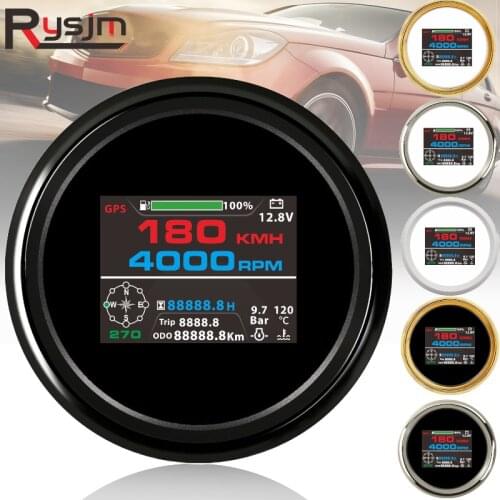 85mm 10 in 1 Multi-functional Auto Gauges TFT Screen LCD Digital GPS Speedometer Tachometer 0-9999RPM Hour Fuel/Water temp gauge