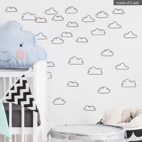 24pcs/set Kids Bedroom Decorate Wall Decals White Geometric Cloud Baby Room Wall Decor Clouds Pattern Vinyl Wall Sticker B483