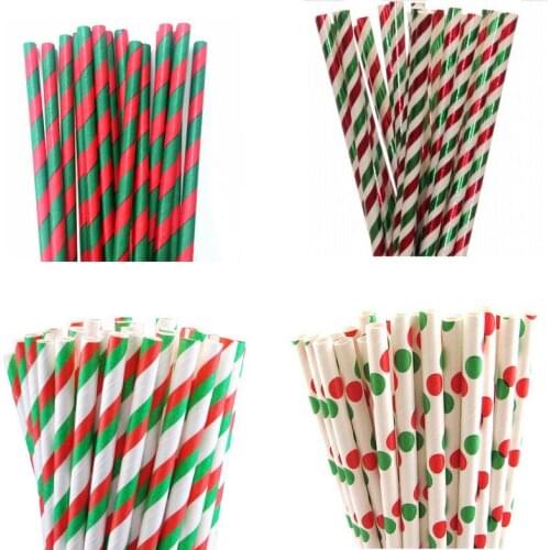 25pcs/lot Christmas Green Red Paper Straws for Kids Birthday Wedding Decorative Party Straws Event BabyShower Supplies