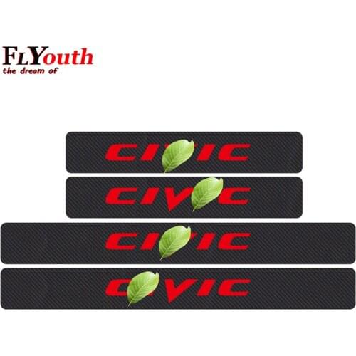 For Honda CIVIC 4D Carbon Fiber Vinyl Sticker Door Sill Protector Car Door Sill Welcome Pedal Stickers Car Accessories 4Pcs