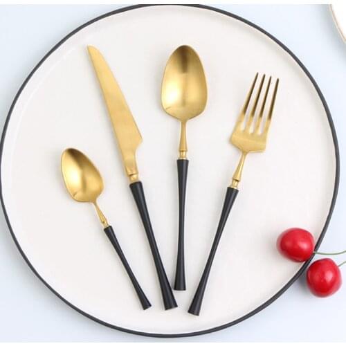 4pcs/set Black Gold Tableware Stainless Steel Cutlery Dinner Set Table Knife Fork Dinnerware Kitchen Accessories Christmas Gift