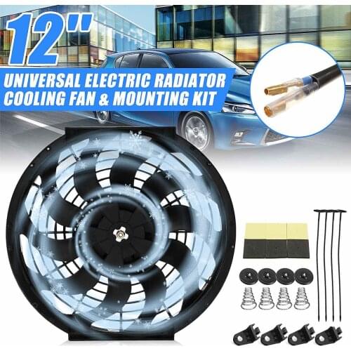 Car Slim Push Pull Electric Engine Cooling Fan 12V with Mounting Kit 12 inch Universal