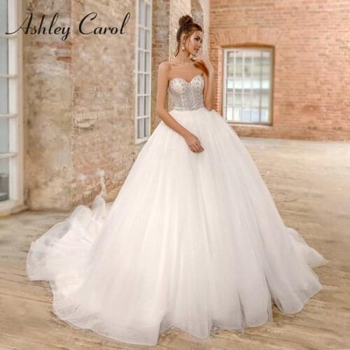 Ashley Carol Ball Gown Wedding Dress 2021 Elegant Beaded Sweetheart Shining Princess Sleeveless Bride Dresses Robe De Mariee