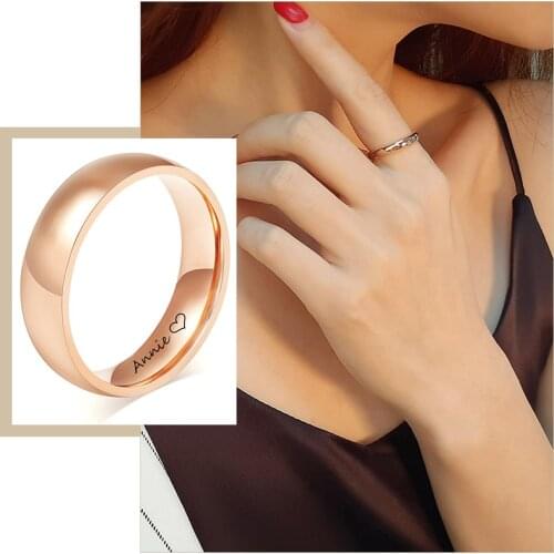 Free Custom Engrave Plain Wedding Band Rings for Women, 2/4/6 mm Stainless Steel 585 Rose Gold Color, Personalize Jewelry
