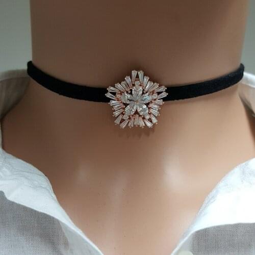 Snowflake Choker Necklace Silver Star Choker for Women Made in TURKEY