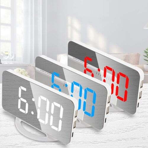USB Cable Digital Alarm Clock LED Mirror Clock Multifunction Snooze Display Time Table Desktop Night Light Big LED Screen