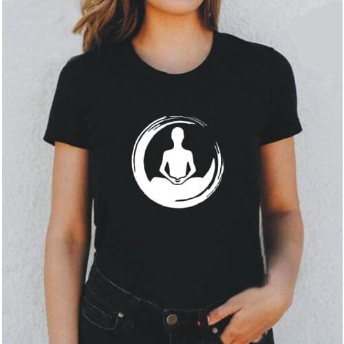 Meditation Pose Print T Shirt Women Tops Summer Short Sleeve Hipster Tee Shirt Femme Casual Harajuku Tshirt Camiseta Mujer