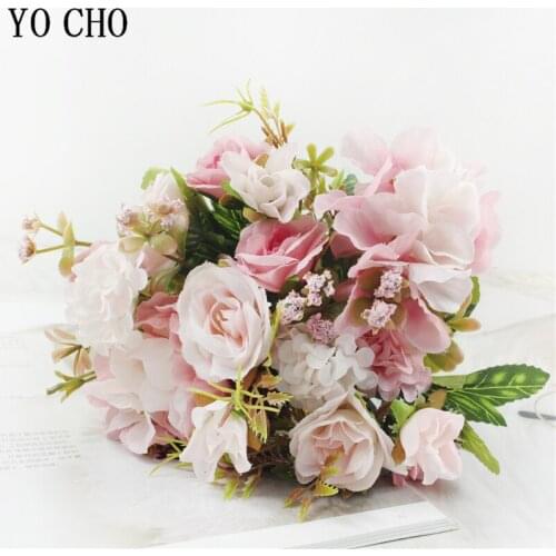 Artificial Flowers Rose Carnation Hydrangea Daisy Hybrid Bouquet for Home Wedding Christmas Autumn Decoration Silk Fake Flower
