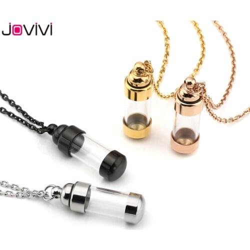 Jovivi Small Acrylic Tube Bottle urn Pendant Necklace Stainless Steel Cremation Pendant Jewelry Memorial Ashes Holder Keepsake